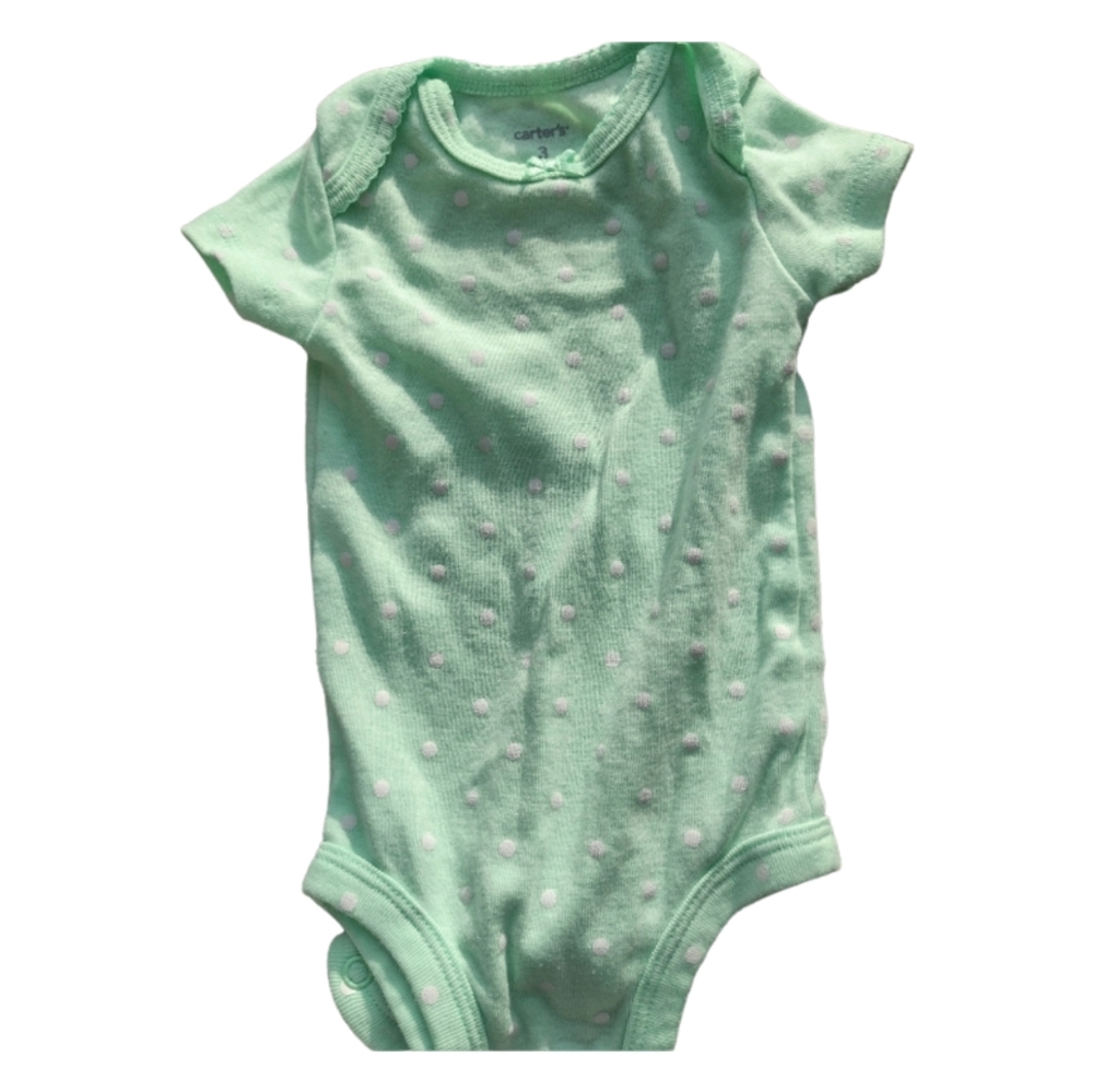 ⭐X) Carter’s Baby Girl Green Polka Dot Onesie | Size 3 Months